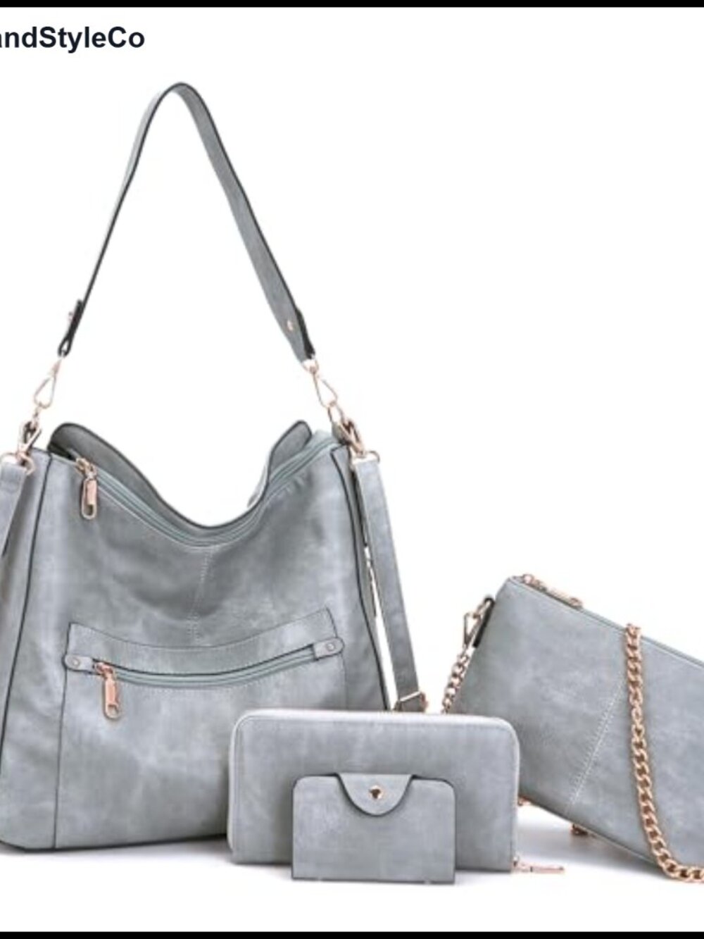 Spacious Soft PU Handbag Hobo Bag Purse Wallet Set 4pcs Top Zip